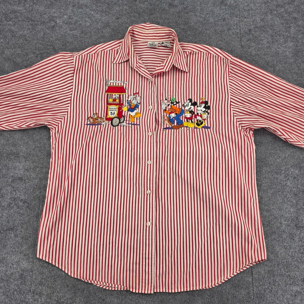 Vintage Disney Store Mickey & Friends Striped Embroidered Button Down Shirt L - Picture 2 of 11
